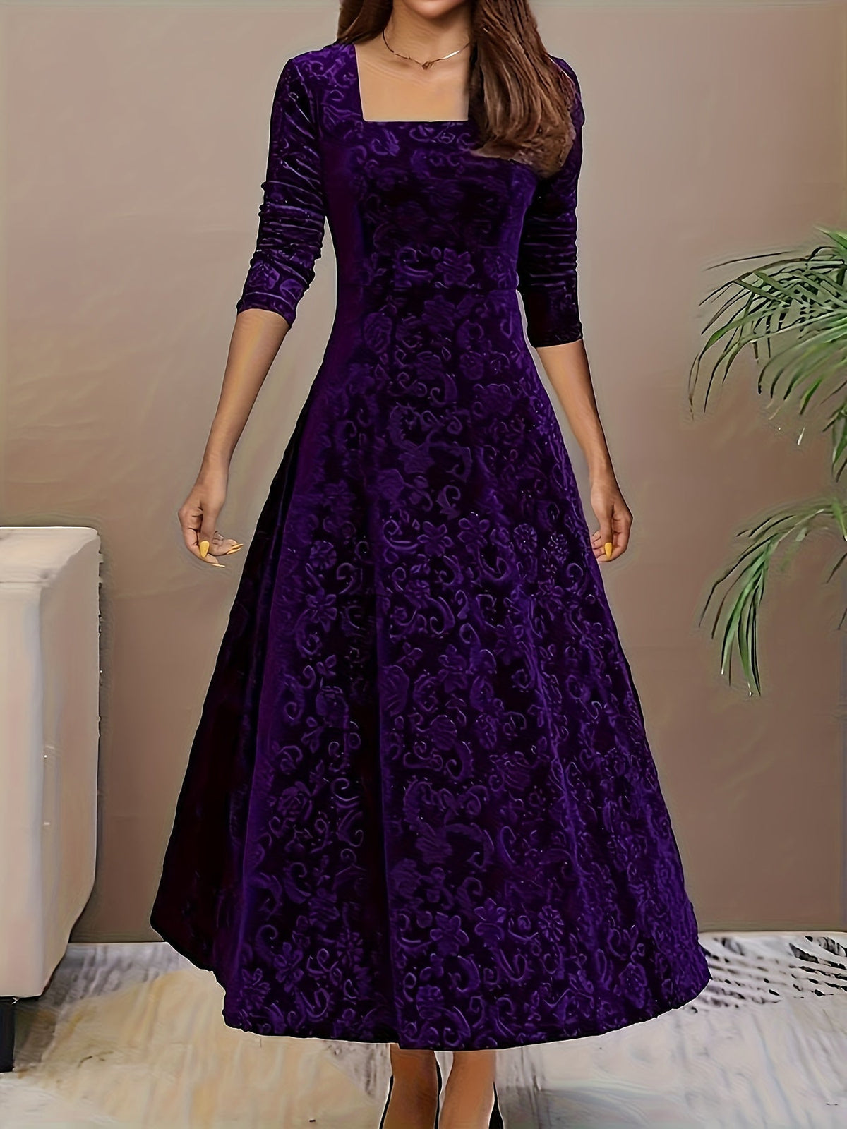 Bethany | Women’s Graceful Floral Design Midi Dress
