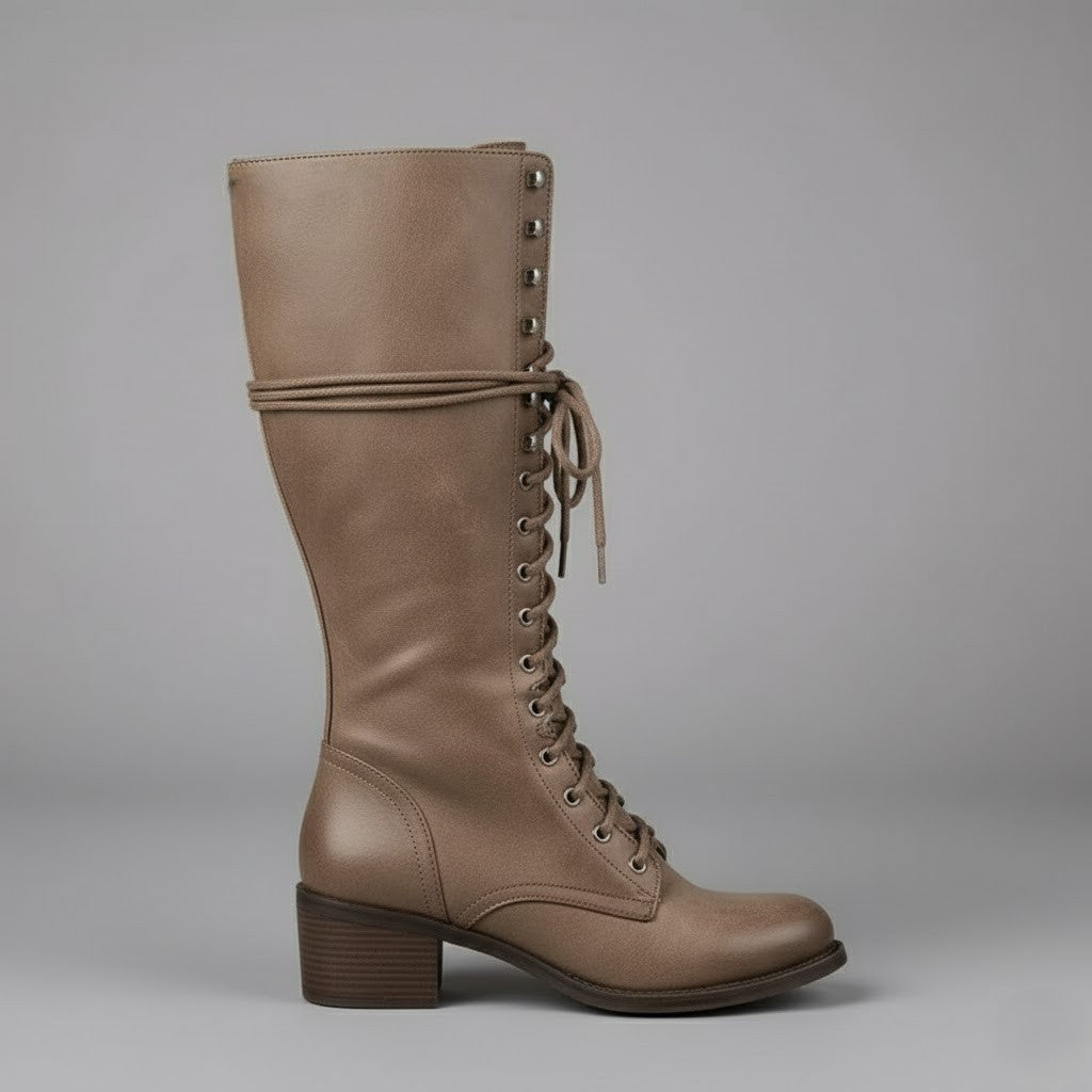 Damien | Women’s Lace-Up Knee-High Boots with Block Heel