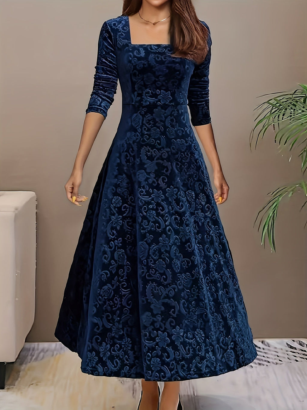 Bethany | Women’s Graceful Floral Design Midi Dress